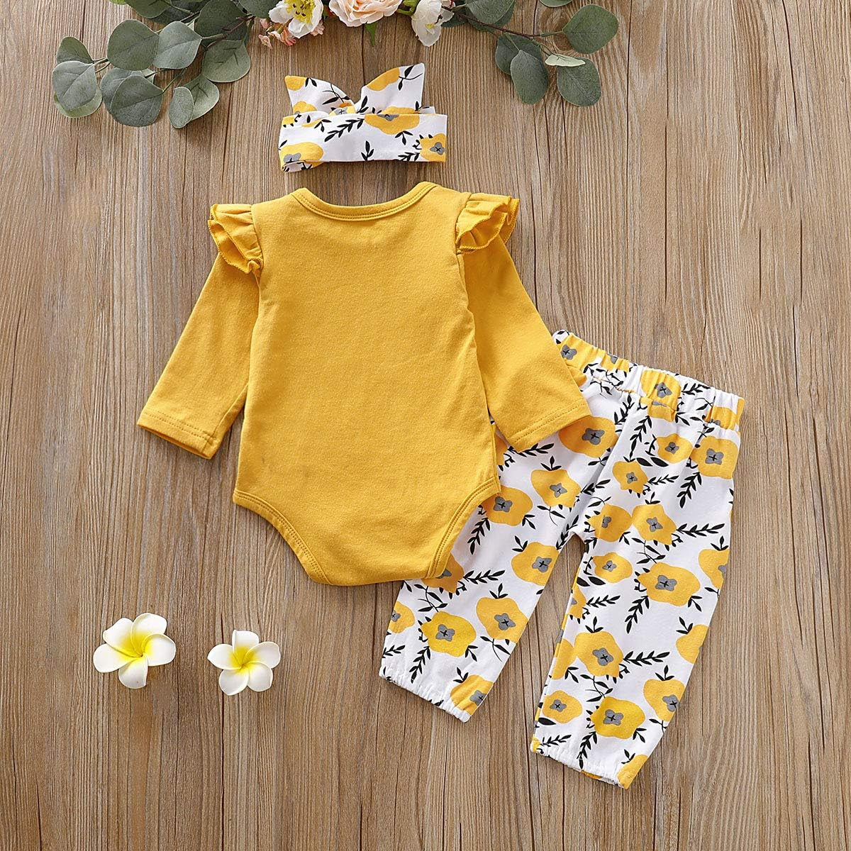 3 Pcs Infant Baby Girl Clothes Letter Print Long Sleeve Romper Flower Pant Headband Toddler Outfits Set