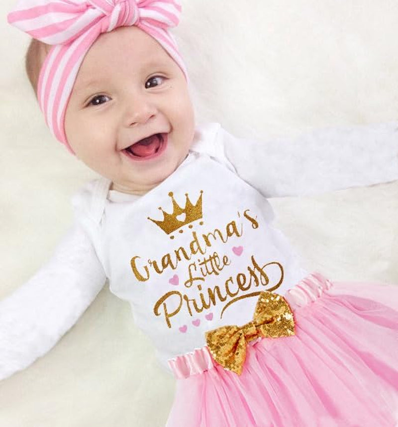 Newborn Baby Girl Outfits Infant Letter Print Romper+Tutu Skirt+Headband+Legging Warmer Coming Home Clothes Set