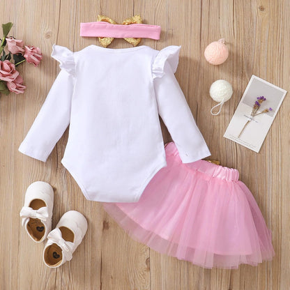 Newborn Baby Girl Outfits Infant Letter Print Romper+Tutu Skirt+Headband+Legging Warmer Coming Home Clothes Set