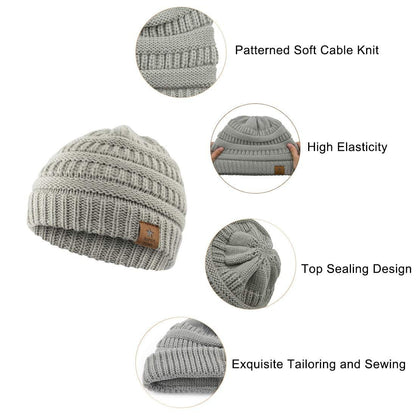 Warm Baby Knit Hat Cute Cozy Chunky Winter Cap Infant Toddler Baby Beanies for Boys Girls 3 Pack Black & White & Light Grey