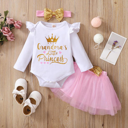 Newborn Baby Girl Outfits Infant Letter Print Romper+Tutu Skirt+Headband+Legging Warmer Coming Home Clothes Set