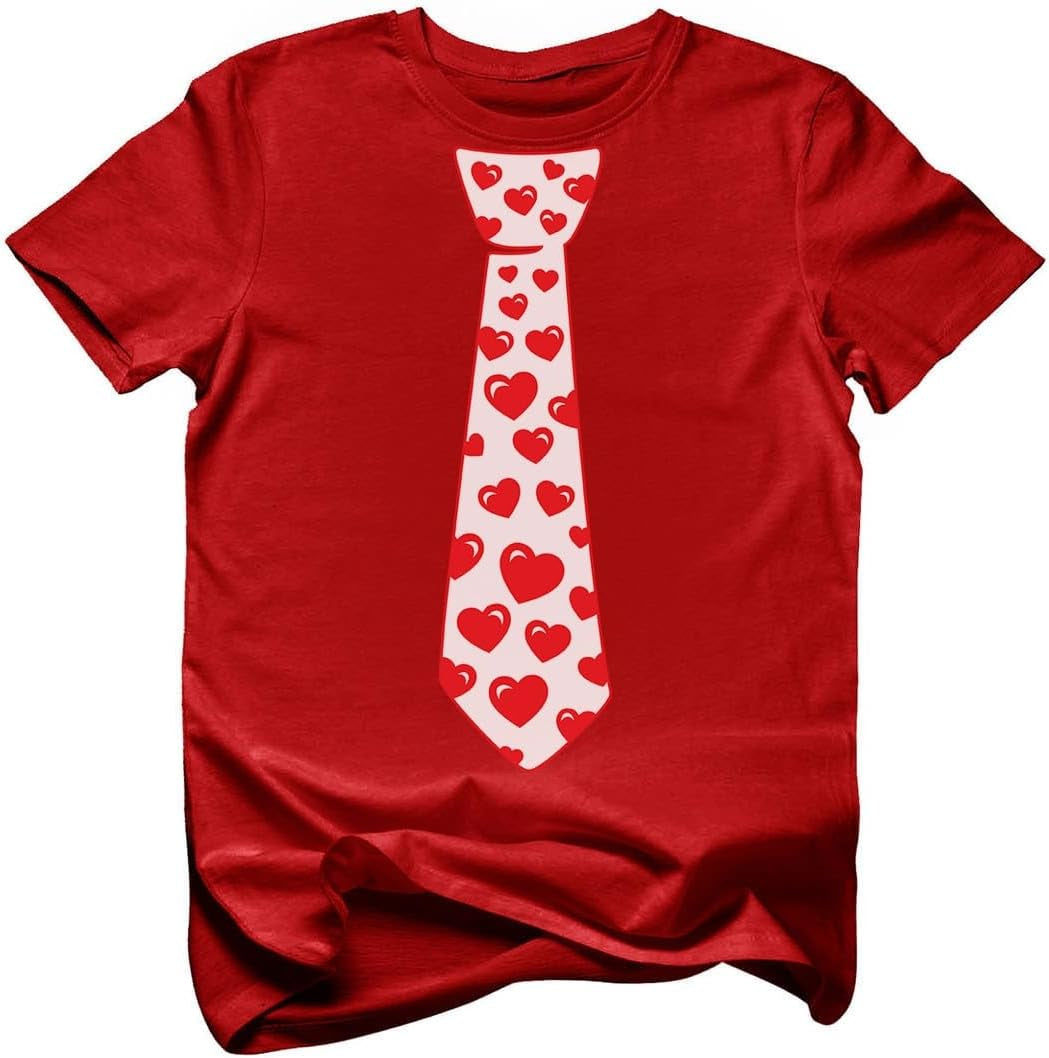 Boys Valentines Day Shirt Red Hearts Tie Toddler Infant Kids T-Shirt