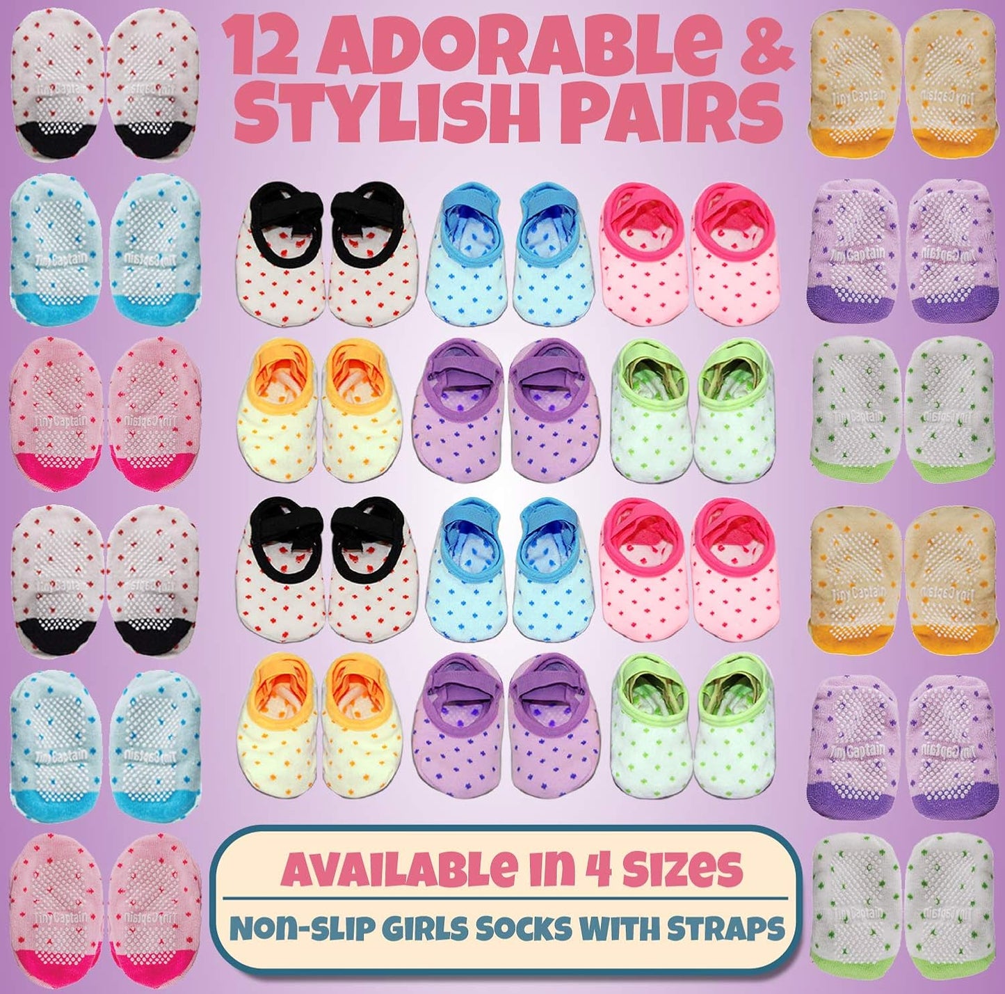 Baby Toddler Girls Grip Socks 0-12, 1-3, 3-5 Year Old anti Slip W/ Strap Socks Girl 0-5 Yr Old Gift