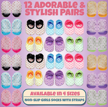 Baby Toddler Girls Grip Socks 0-12, 1-3, 3-5 Year Old anti Slip W/ Strap Socks Girl 0-5 Yr Old Gift